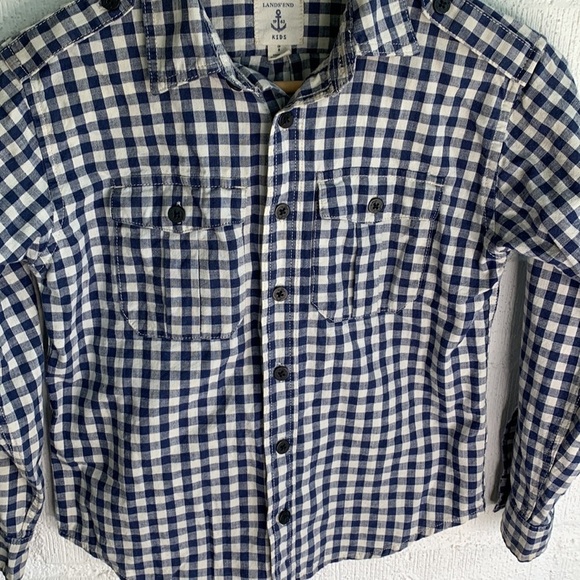 Lands' End Blue Gingham Button Up Shirt sz 8 - Picture 3 of 6